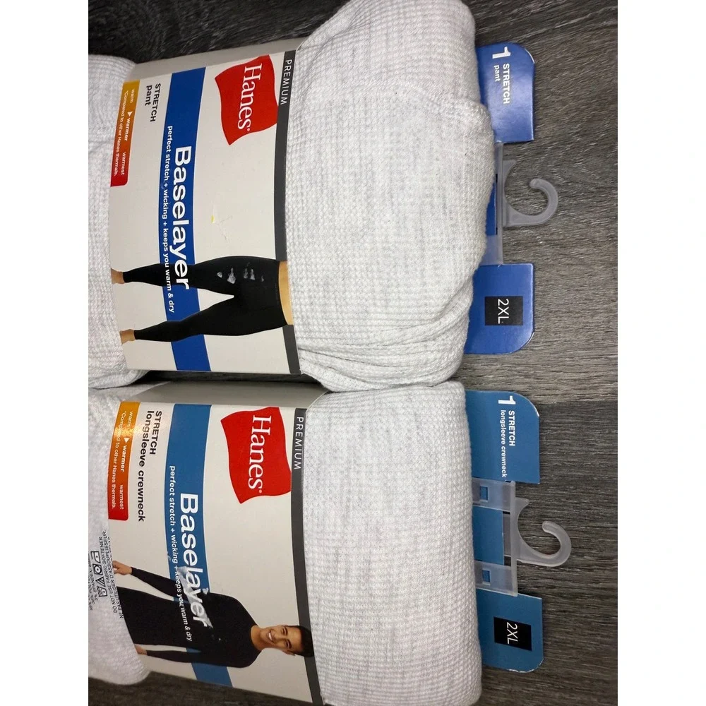 Hanes Premium Mens 2XL Baselayer Set Waffle Long Sleeve Shirt and‎ Pants Gray